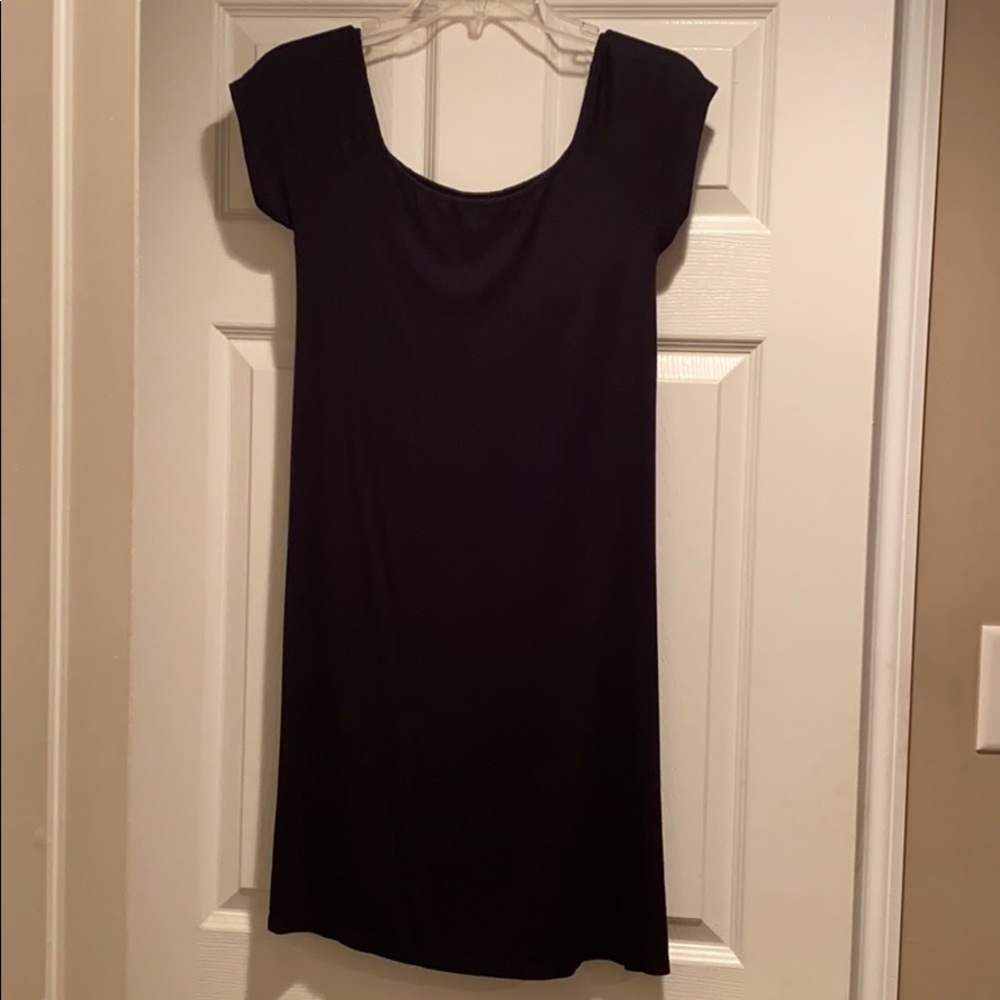 Cap Sleeve Black Ribbed Casual Dress